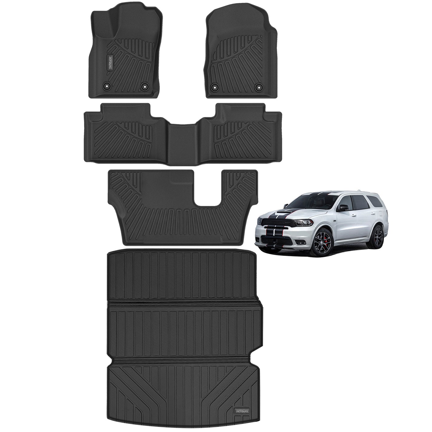 Floor Mats & Big Cargo Liners Compatible For 2016-2024 Dodge Durango. All Weather 3 Rows Anti-Slip TPE Mat-Black. -7-Seats-6-Seats
