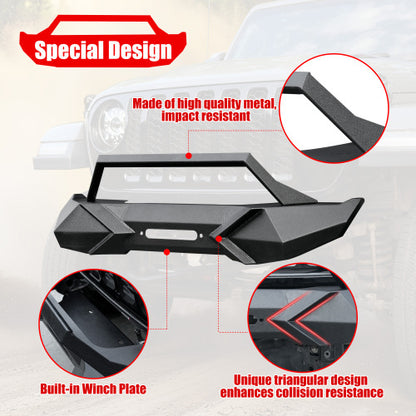 X Style Front Bumper With Winch Plate Compatible With Wrangler JK 2007-2018 JL 2018- Heavy Duty Black Textured Manganese Steel Construction, Perfect For On And Off-Road