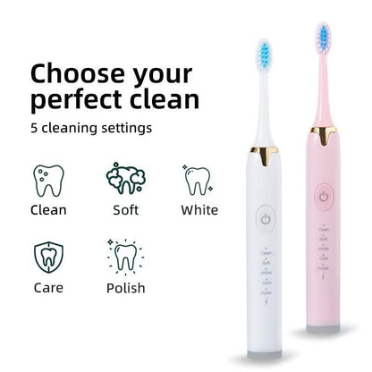 Toothbrush With Multi - Mode Selection And Seven - Brush - Head Cleaning Set