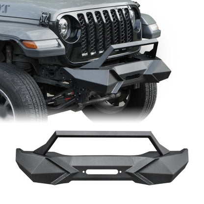 X Style Front Bumper With Winch Plate Compatible With Wrangler JK 2007-2018 JL 2018- Heavy Duty Black Textured Manganese Steel Construction, Perfect For On And Off-Road