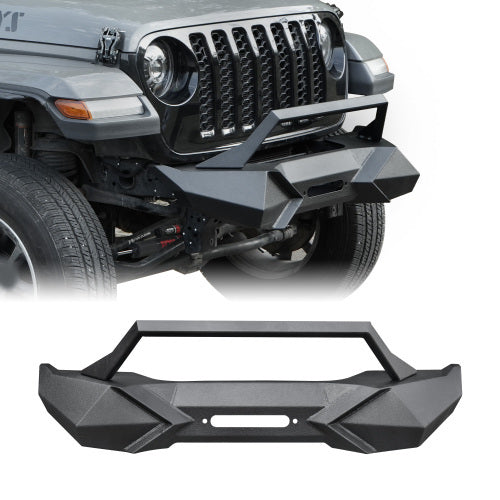 X Style Front Bumper With Winch Plate Compatible With Wrangler JK 2007-2018 JL 2018- Heavy Duty Black Textured Manganese Steel Construction, Perfect For On And Off-Road