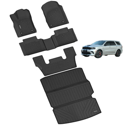 Floor Mats & Big Cargo Liners Compatible For 2016-2024 Dodge Durango. All Weather 3 Rows Anti-Slip TPE Mat-Black. -7-Seats-6-Seats