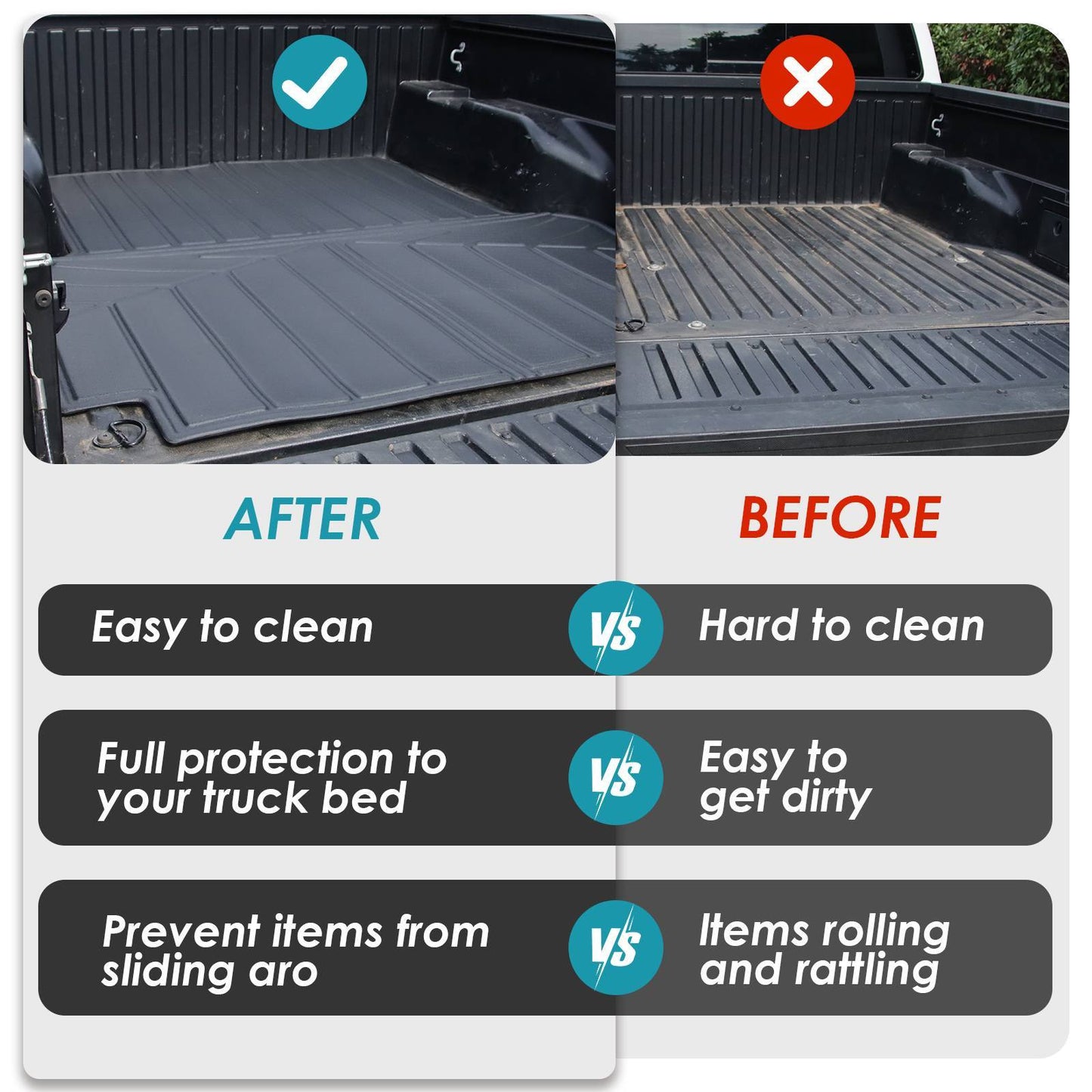 Truck Bed Mat For 2019-2024 Chevrolet Silverado GMC Sierra 1500 5.8ft Short Bed