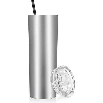 Stainless Steel Skinny Tumbler, 20 Oz Vacuum Insulated Tumbler With Lid And Straw, Double Wall Coffee Cup, Travel Mug For Cold Hot Drinks, Stainless Steel 1 Pack