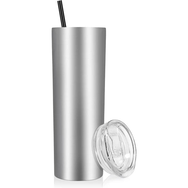 Stainless Steel Skinny Tumbler, 20 Oz Vacuum Insulated Tumbler With Lid And Straw, Double Wall Coffee Cup, Travel Mug For Cold Hot Drinks, Stainless Steel 1 Pack