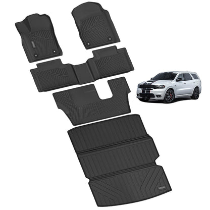 Floor Mats & Big Cargo Liners Compatible For 2016-2024 Dodge Durango. All Weather 3 Rows Anti-Slip TPE Mat-Black. -7-Seats-6-Seats