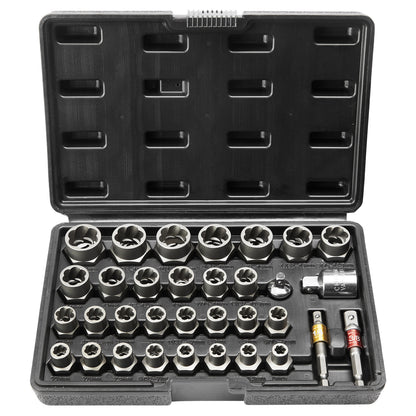 VEVOR Bolt Extractor Set, 29-Piece Bolt And Nut Remover Set, 6mm To 10mm, , CR-MO Steel Extraction Socket Set With Storage Case, For Removing Damaged Rusted Bolts, Nuts And Screws