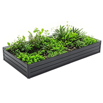 Outdoor Galvanized Raised Garden Bed Kit, Black Rectangle Planter For Vegetables, Fruits, And Herbs