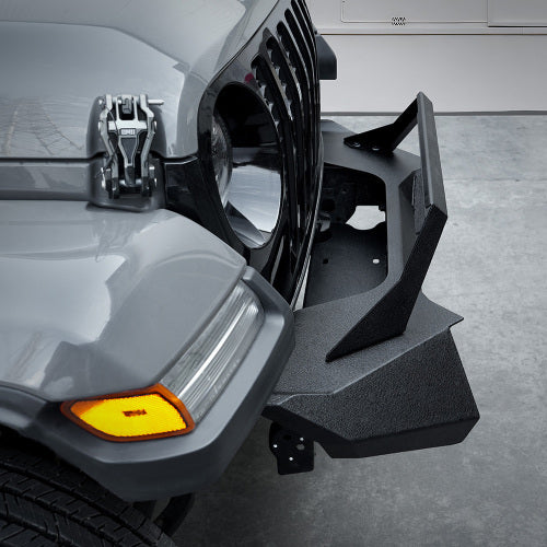 X Style Front Bumper With Winch Plate Compatible With Wrangler JK 2007-2018 JL 2018- Heavy Duty Black Textured Manganese Steel Construction, Perfect For On And Off-Road