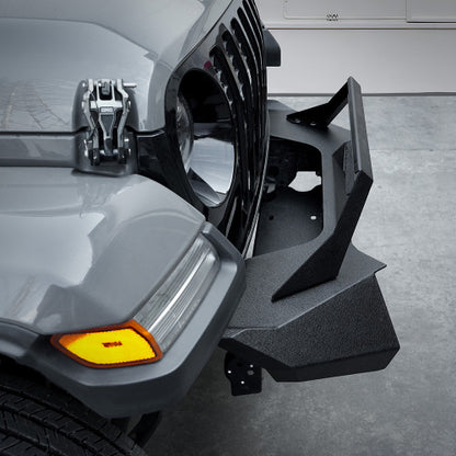 X Style Front Bumper With Winch Plate Compatible With Wrangler JK 2007-2018 JL 2018- Heavy Duty Black Textured Manganese Steel Construction, Perfect For On And Off-Road