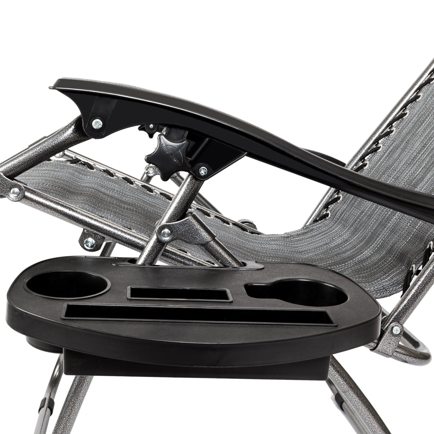 2pcs , Adjustable Folding Lounger With Pillow And Practical Tray For Deck, Terrace, Beach, Patio, Grey