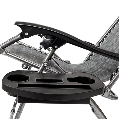 2pcs , Adjustable Folding Lounger With Pillow And Practical Tray For Deck, Terrace, Beach, Patio, Grey