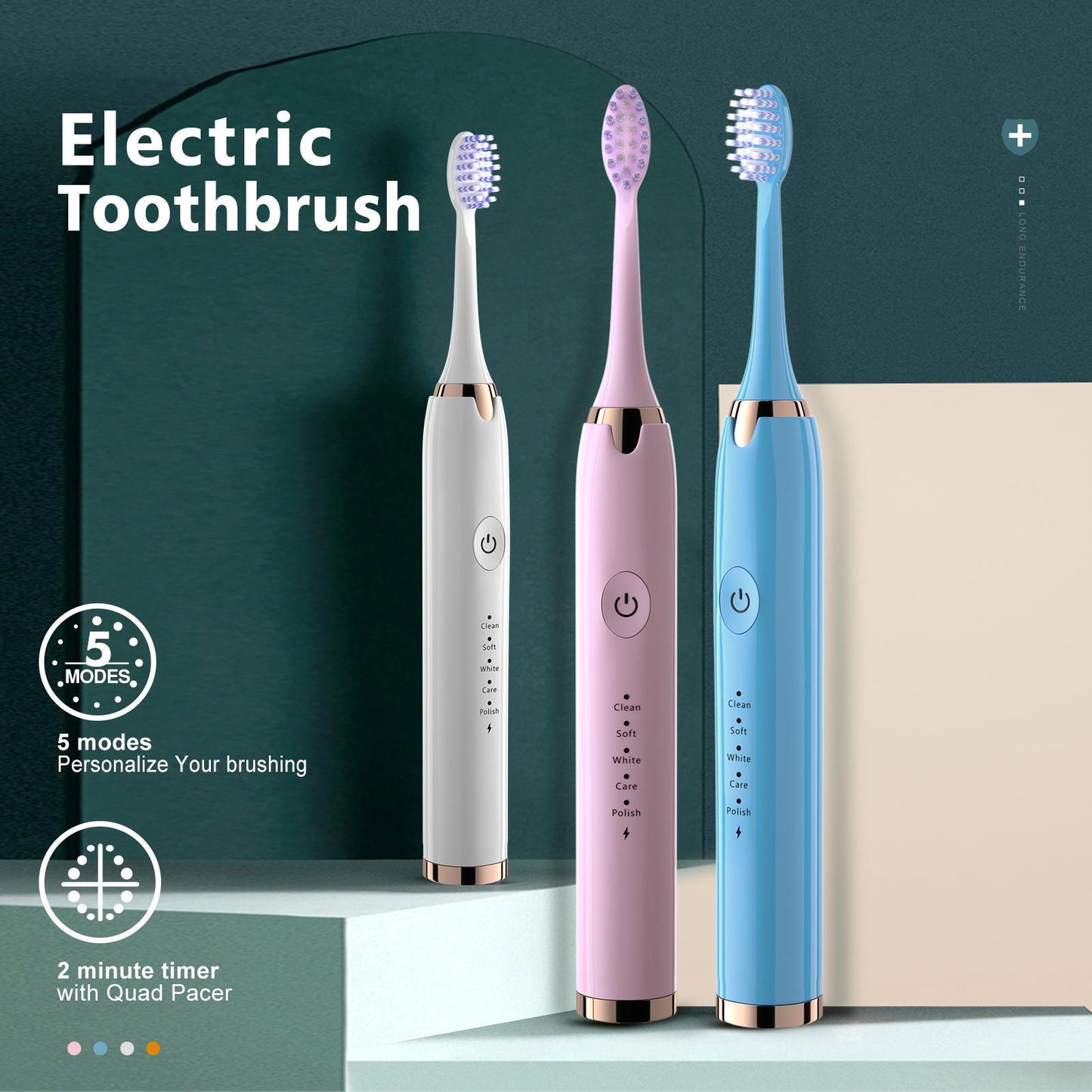 Toothbrush With Multi - Mode Selection And Seven - Brush - Head Cleaning Set