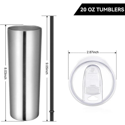 Stainless Steel Skinny Tumbler, 20 Oz Vacuum Insulated Tumbler With Lid And Straw, Double Wall Coffee Cup, Travel Mug For Cold Hot Drinks, Stainless Steel 1 Pack
