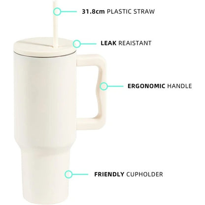 40 Oz Tumbler With Handle, Reusable Insulated Cup With Lid And Straw, Stainless Steel Water Bottle, Travel Mug For Cold And Hot
