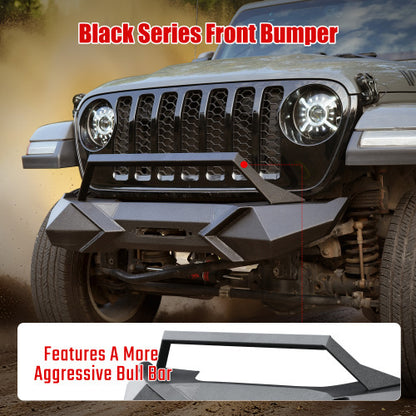 X Style Front Bumper With Winch Plate Compatible With Wrangler JK 2007-2018 JL 2018- Heavy Duty Black Textured Manganese Steel Construction, Perfect For On And Off-Road