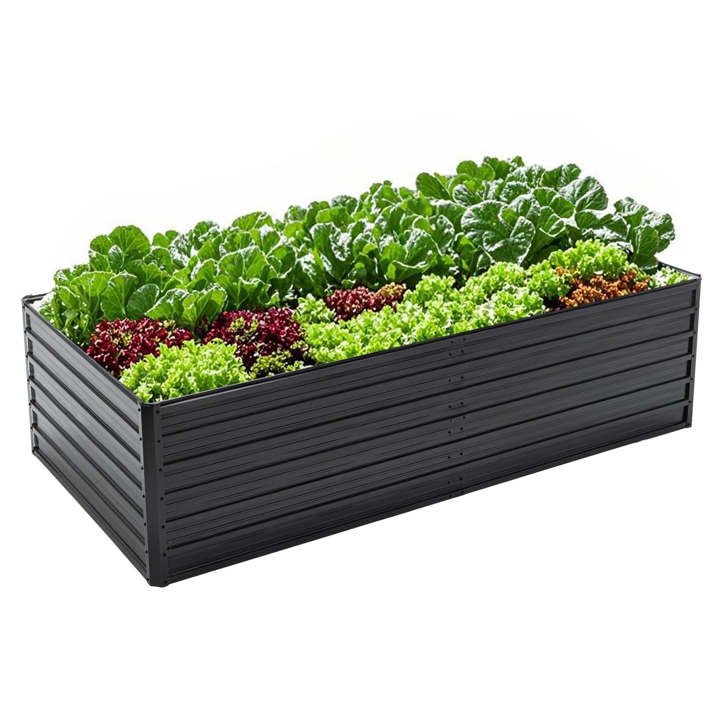 Outdoor Galvanized Raised Garden Bed Kit, Black Rectangle Planter For Vegetables, Fruits, And Herbs