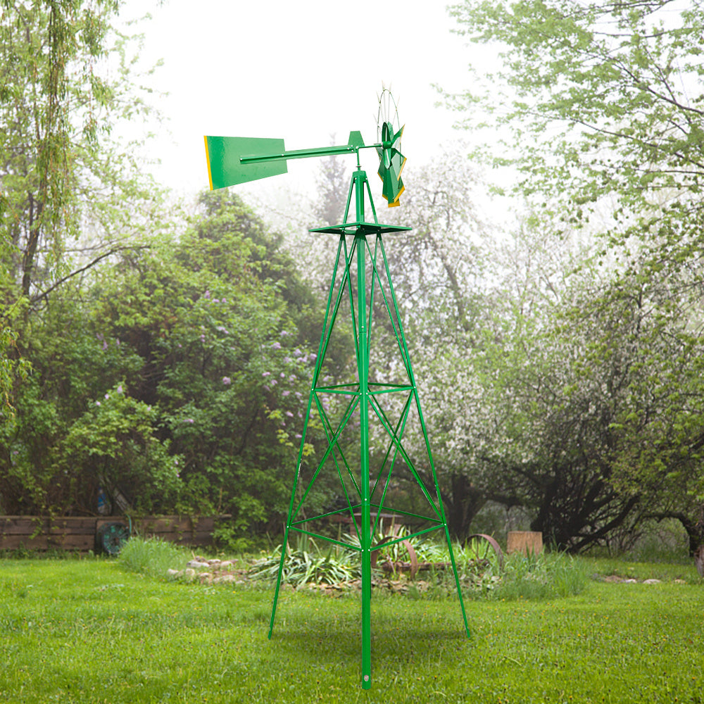 8FT Weather Resistant Yard Garden Windmill Green