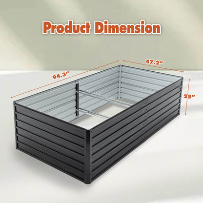 Outdoor Galvanized Raised Garden Bed Kit, Black Rectangle Planter For Vegetables, Fruits, And Herbs