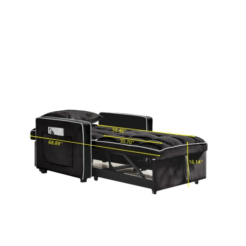 Three-in  One Sofa Bed Chair Folding Sofa Bed Adjustable Back Into A Sofa Recliner Single Bed  Modern Chair Bed Berth Black