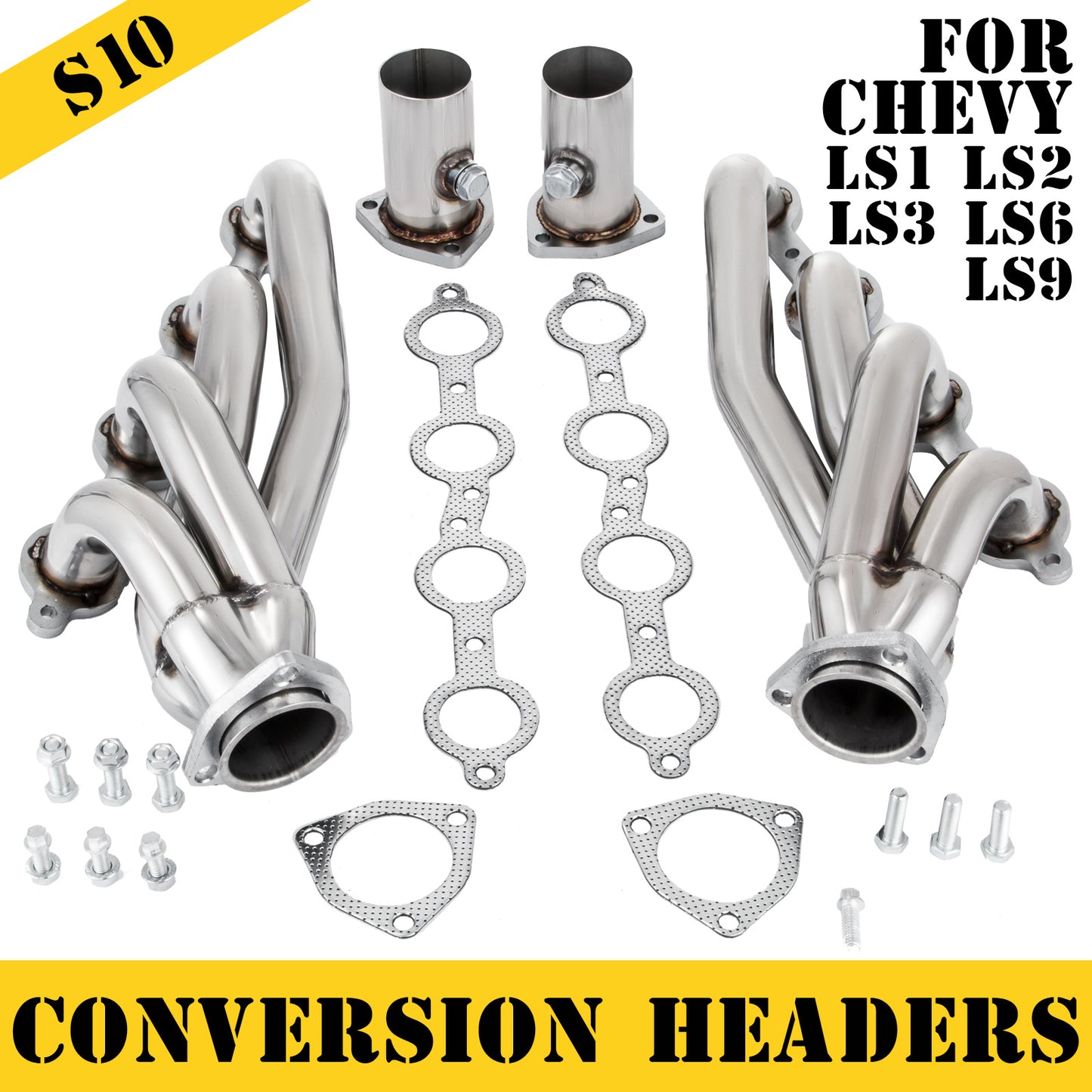 Exhaust Header Set 1 Exhaust Turbo Headers, Stainless Steel Exhaust Manifold Headers, Shorty Engine Conversion LS Swap Exhaust Headers For Chevy LS1 LS2 LS3 LS6 LS10 SUV Truck Car