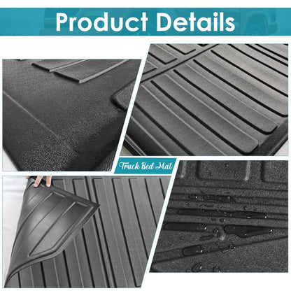 Truck Bed Mat For 2019-2024 Chevrolet Silverado GMC Sierra 1500 5.8ft Short Bed