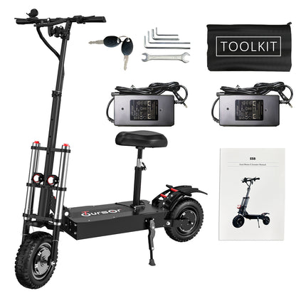 Electric Scooter With Seat, 6000W Power Dual Motor, Top Speed 50MPH, 60V 35Ah Battery 50 Miles Range, 11 Inch Off-Road Tires For Street Commuting And Limit Offroad