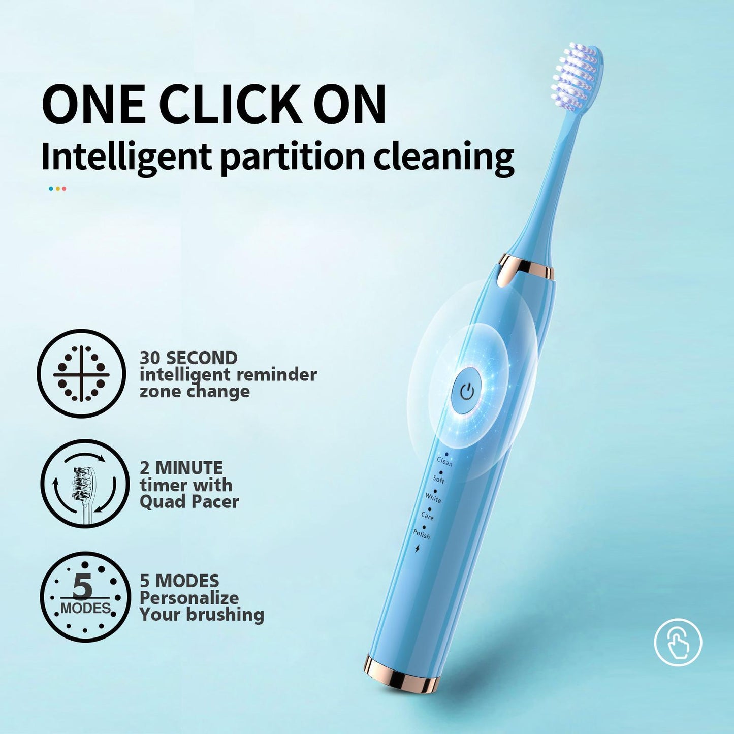 Toothbrush With Multi - Mode Selection And Seven - Brush - Head Cleaning Set