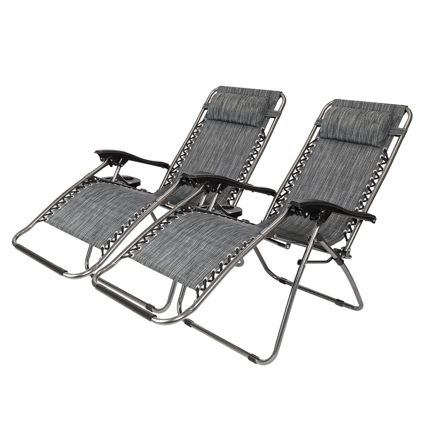 2pcs , Adjustable Folding Lounger With Pillow And Practical Tray For Deck, Terrace, Beach, Patio, Grey