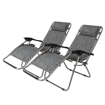 2pcs , Adjustable Folding Lounger With Pillow And Practical Tray For Deck, Terrace, Beach, Patio, Grey