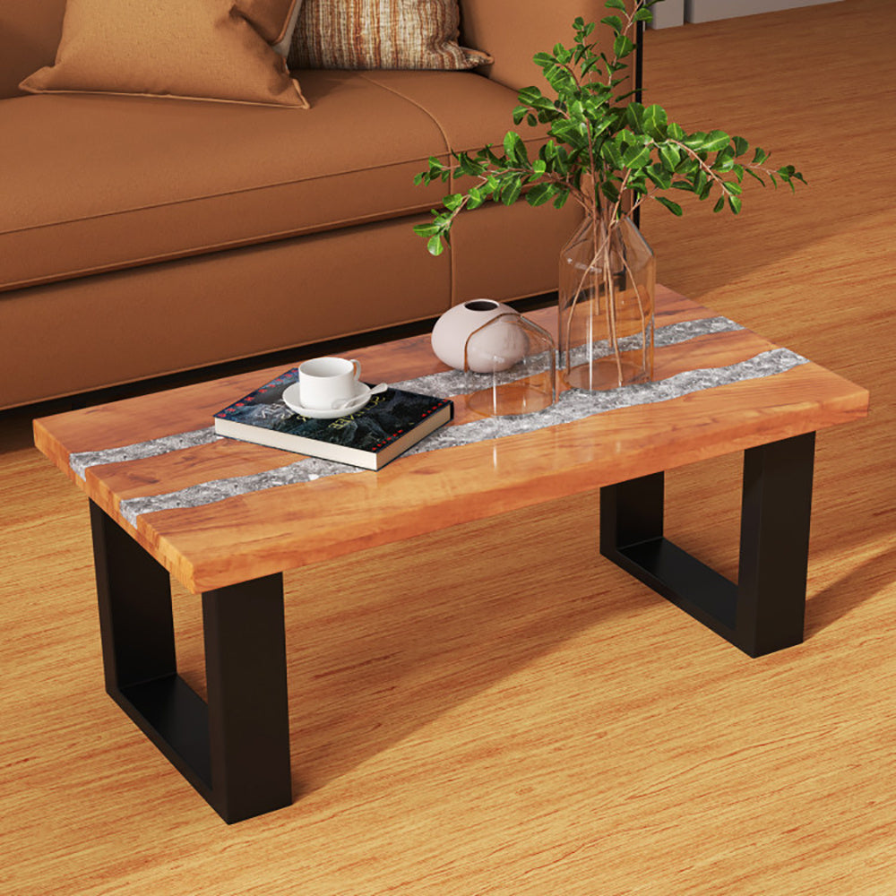 Teak Wood Patio Table With River Feel Epoxy Tabletop