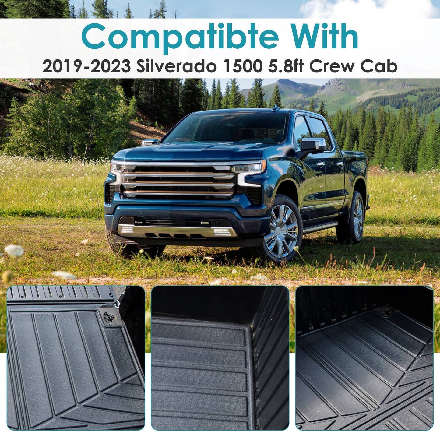 Truck Bed Mat For 2019-2024 Chevrolet Silverado GMC Sierra 1500 5.8ft Short Bed