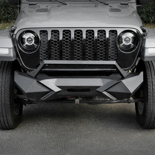 X Style Front Bumper With Winch Plate Compatible With Wrangler JK 2007-2018 JL 2018- Heavy Duty Black Textured Manganese Steel Construction, Perfect For On And Off-Road