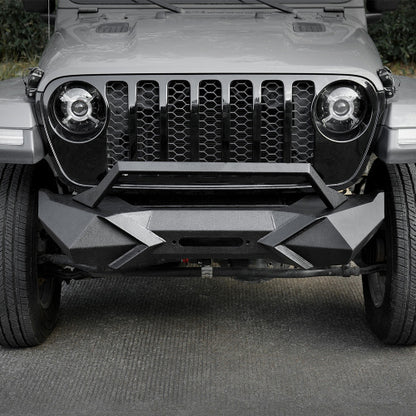 X Style Front Bumper With Winch Plate Compatible With Wrangler JK 2007-2018 JL 2018- Heavy Duty Black Textured Manganese Steel Construction, Perfect For On And Off-Road