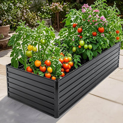 Outdoor Galvanized Raised Garden Bed Kit, Black Rectangle Planter For Vegetables, Fruits, And Herbs