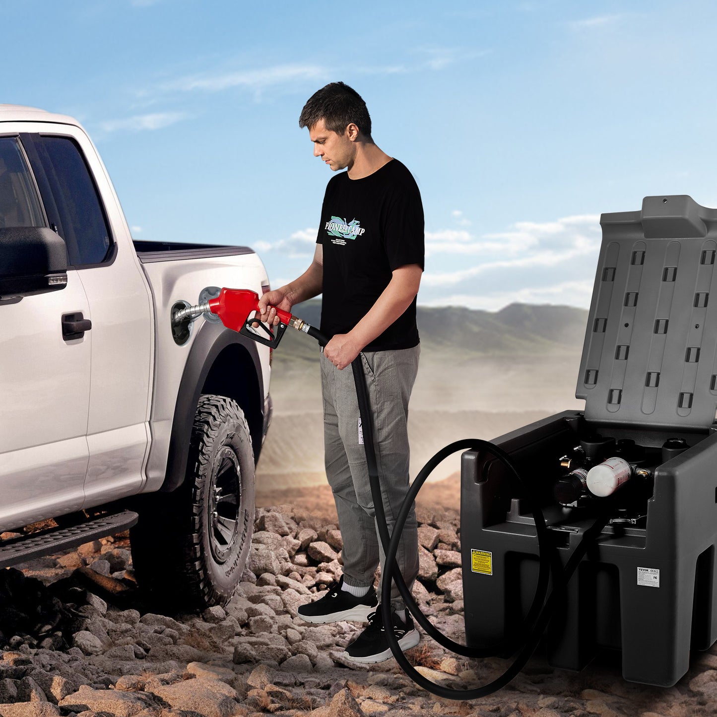 VEVOR Portable Diesel Tank, 58 Gallon Capacity & 10 GPM Flow Rate, Diesel Fuel Tank With 12V Electric Transfer Pump And 13.1ft Rubber Hose, PE Diesel Transfer Tank For Easy Fuel Transportation, Black