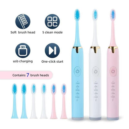 Toothbrush With Multi - Mode Selection And Seven - Brush - Head Cleaning Set