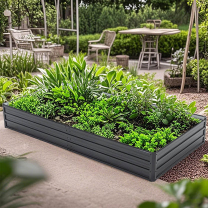 Outdoor Galvanized Raised Garden Bed Kit, Black Rectangle Planter For Vegetables, Fruits, And Herbs