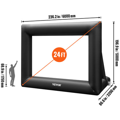 VEVOR Inflatable Movie Screen 24FT 288inch  Inflatable Projector Screen For Outside With 360W Air Blower Inflatable Screen Oxford Fabric Material Blow Up Screen For Outdoor Movie Supports Front/ Rear