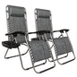 2pcs , Adjustable Folding Lounger With Pillow And Practical Tray For Deck, Terrace, Beach, Patio, Grey