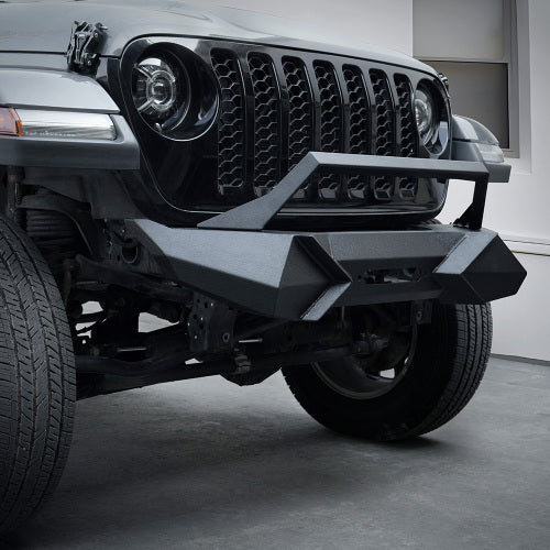 X Style Front Bumper With Winch Plate Compatible With Wrangler JK 2007-2018 JL 2018- Heavy Duty Black Textured Manganese Steel Construction, Perfect For On And Off-Road