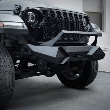 X Style Front Bumper With Winch Plate Compatible With Wrangler JK 2007-2018 JL 2018- Heavy Duty Black Textured Manganese Steel Construction, Perfect For On And Off-Road