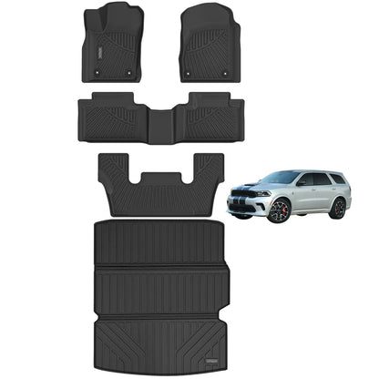 Floor Mats & Big Cargo Liners Compatible For 2016-2024 Dodge Durango. All Weather 3 Rows Anti-Slip TPE Mat-Black. -7-Seats-6-Seats