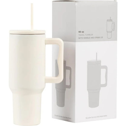 40 Oz Tumbler With Handle, Reusable Insulated Cup With Lid And Straw, Stainless Steel Water Bottle, Travel Mug For Cold And Hot