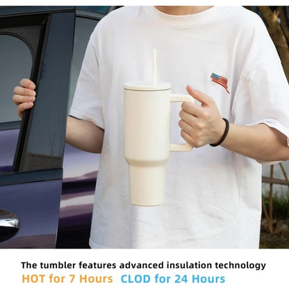 40 Oz Tumbler With Handle, Reusable Insulated Cup With Lid And Straw, Stainless Steel Water Bottle, Travel Mug For Cold And Hot