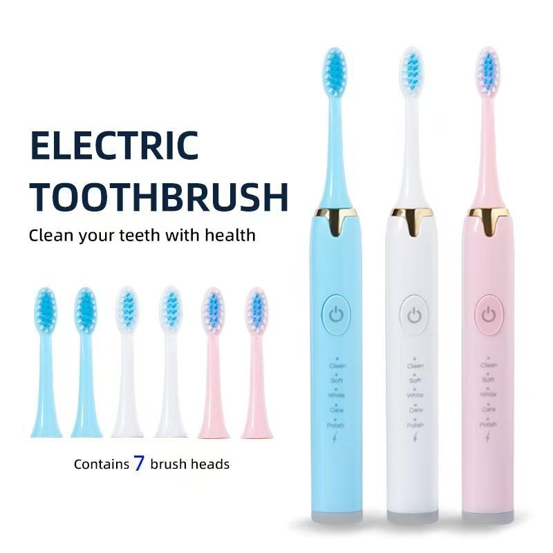 Toothbrush With Multi - Mode Selection And Seven - Brush - Head Cleaning Set