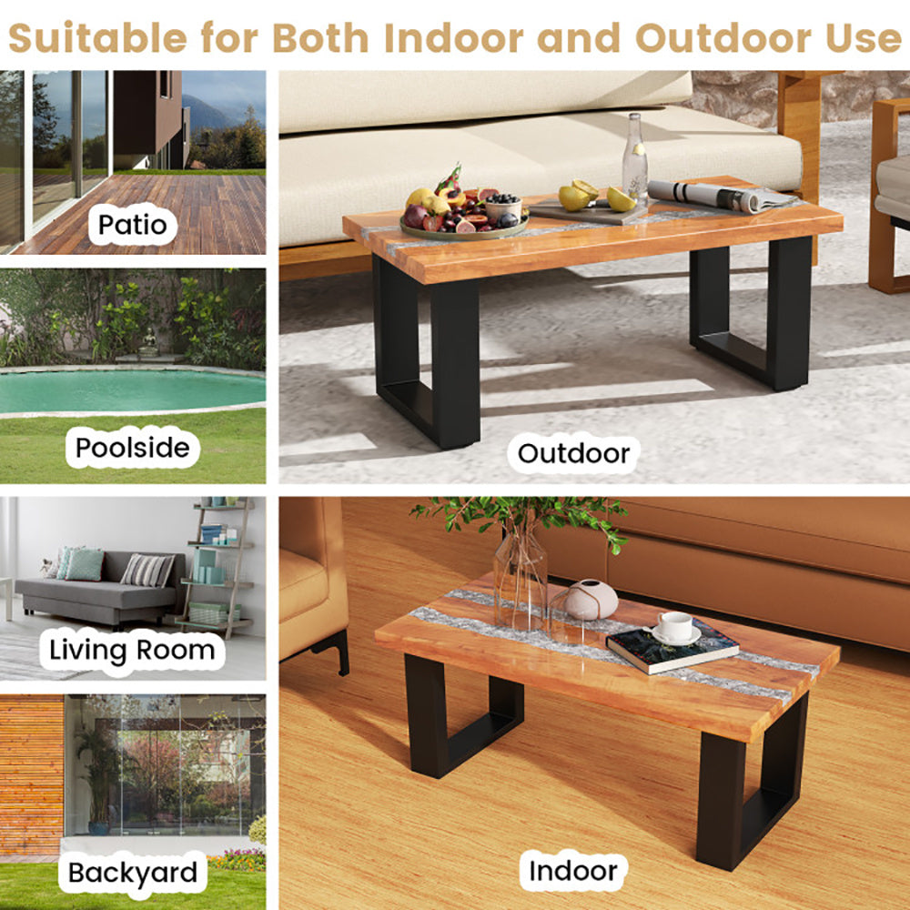 Teak Wood Patio Table With River Feel Epoxy Tabletop