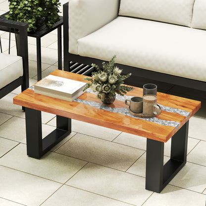 Teak Wood Patio Table With River Feel Epoxy Tabletop
