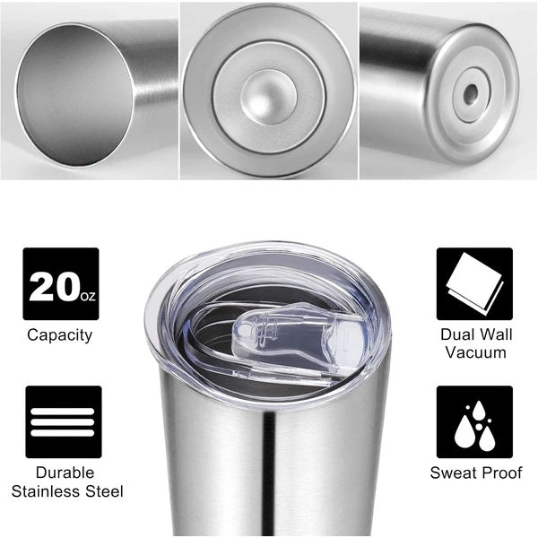 Stainless Steel Skinny Tumbler, 20 Oz Vacuum Insulated Tumbler With Lid And Straw, Double Wall Coffee Cup, Travel Mug For Cold Hot Drinks, Stainless Steel 1 Pack