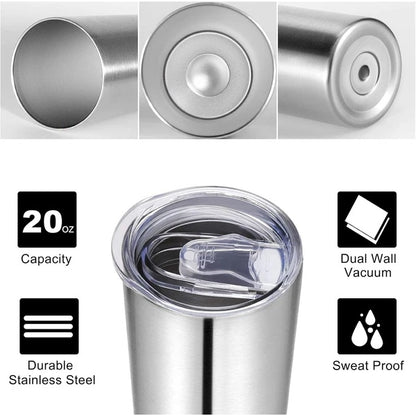 Stainless Steel Skinny Tumbler, 20 Oz Vacuum Insulated Tumbler With Lid And Straw, Double Wall Coffee Cup, Travel Mug For Cold Hot Drinks, Stainless Steel 1 Pack